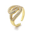 Brass with Cubic Zirconia Open Cuff Rings for Women RJEW-A035-18G-1