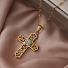 Vintage 304 Stainless Steel Pave Clear Cubic Zirconia Religion Filigree Cross Pendant Necklaces NA2735-2