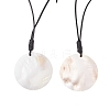 Natural Freshwater Shell Flat Round Pendant Necklaces NJEW-JN05154-2