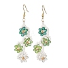 Flower Glass Seed Beaded Dangle Earrings EJEW-MZ00775-02-3