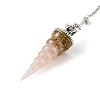 Resin Dowsing Pendulum Pendants with Natural Rose Quartz Chips inside and Iron Chain & Alloy Caps GG-CBAEAD2-01A-3