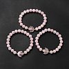 Natural Rose Quartz Moon and Star Beaded Stretch Bracelet for Women G-G997-C05-1