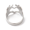 304 Stainless Steel Hand Heart Open Cuff Ring for Women RJEW-K245-45P-2