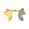 Butterfly Rack Plating Brass Micro Pave Cubic Zirconia Cuff Bangles BJEW-P336-07G-2