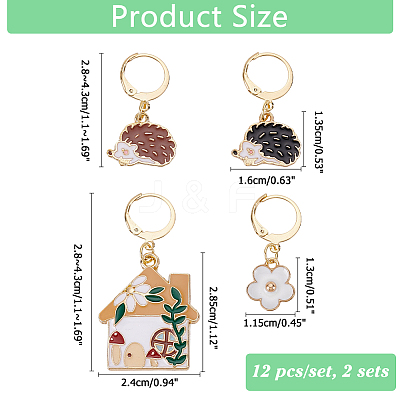 Alloy Enamel Hedgehog & House & Flower Charm Locking Stitch Markers HJEW-PH01718-1