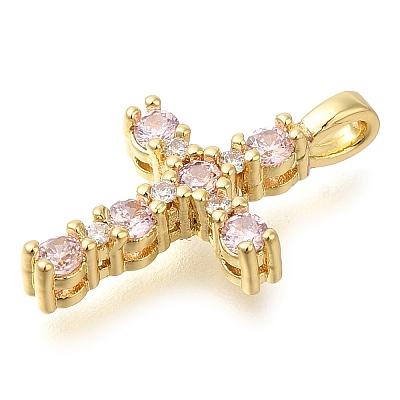 Brass Pave Clear Cubic Zirconia Pendants KK-M101-01G-04-1