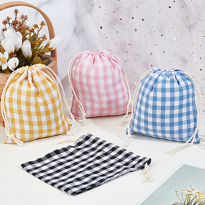 4Pcs 4 Colors Tartan Linen Storage Bags ABAG-CY0001-08-1