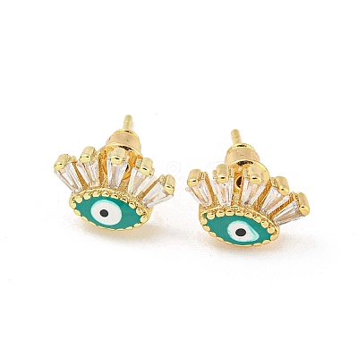 Evil Eye Golden Brass Stud Earrings EJEW-L269-103G-02-1