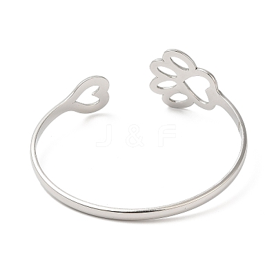 Non-Tarnish Hollow Dog Paw Print & Heart 304 Stainless Steel Cuff Bangles for Women BJEW-L682-015P-1