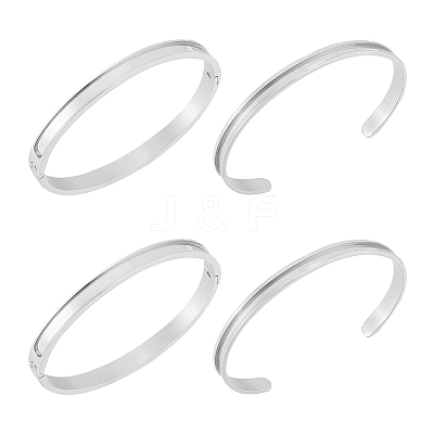 4Pcs 2 Styles Egg Shaped 201 Stainless Steel Grooved Hinged Bangles STAS-UN0048-69-1