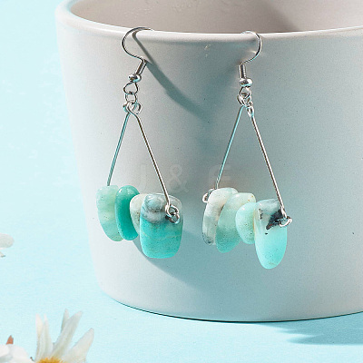 Natural Amazonite Chip Beads Dangle Earrings for Girl Women X1-EJEW-TA00015-1