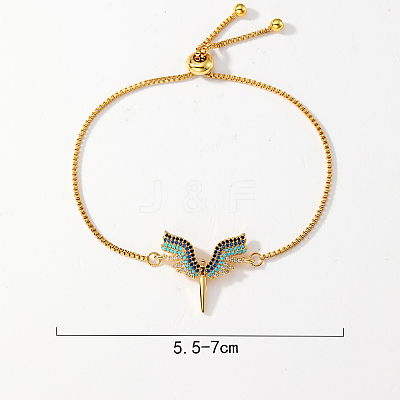 Brass Cubic Zirconia Goddess Wing Link Slider Bracelets for Women FS4700-1