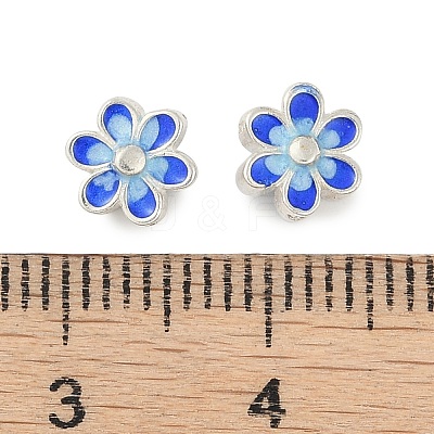 Rhodium Plated 925 Sterling Silver Enamel Beads STER-P060-05P-1