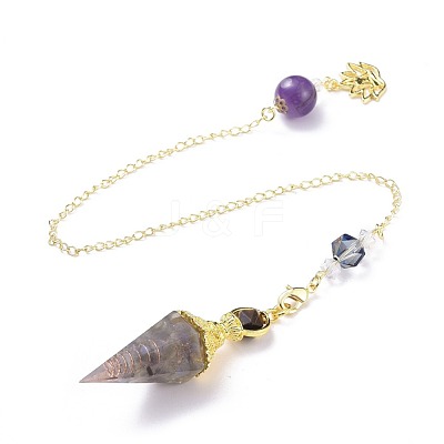Resin Hexagonal Pointed Dowsing Pendulums(Brass Finding and Gemstone Inside) G-L521-A09-1