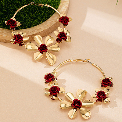 Rose Flower Alloy Hoop Earrings FS-WG9017A-01-1