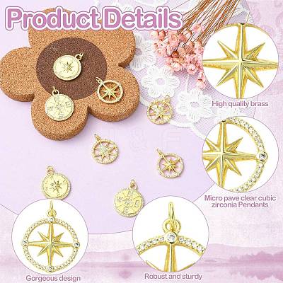 8Pcs 4 Styles Brass Micro Pave Cubic Zirconia Pendants KK-CJ0003-81-1