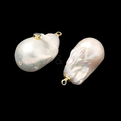 Brass & Pearl Micro Pave Cubic Zirconia Pendants KK-H259-13A-G01-1