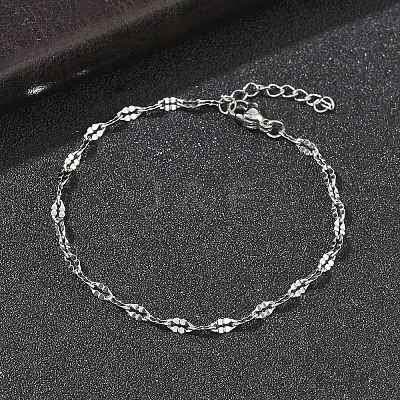 304 Stainless Steel Dapped Chains Bracelets for Women BJEW-D466-08A-P-1
