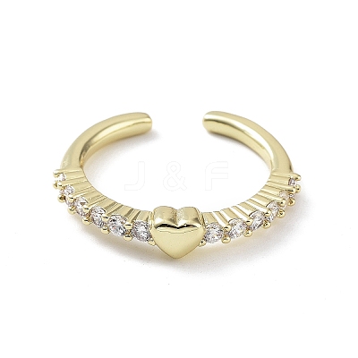 Heart Rack Plating Brass Micro Pave Clear Cubic Zirconia Open Rings RJEW-D020-12G-1
