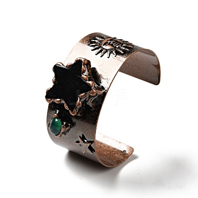 Natural Agate Sun and Star Open Cuff Bangle G-D468-24R-1