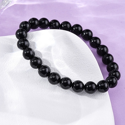 Natural Tourmaline Round Beaded Stretch Bracelets for Men Women BJEW-G743-01A-1