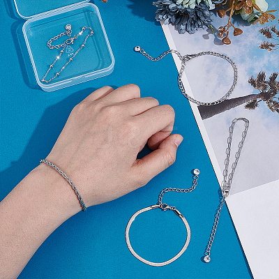 5Pcs 5 Styles Stainless Steel Chain Bracelets BJEW-UN0001-79-1