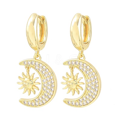 Brass Micro Pave Cubic Zirconia Hoop Dangle Earrings KK-CBA8324-05B-G-1