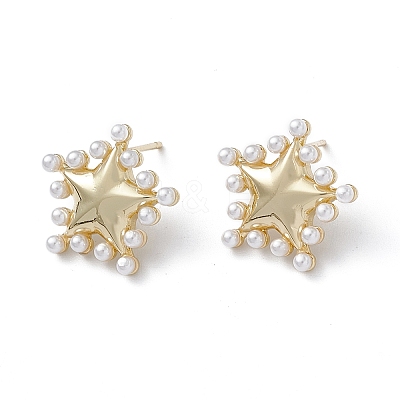 Long-Lasting Plated Brass Stud Earrings with Plastic Pearl for Women X-EJEW-A088-09G-1
