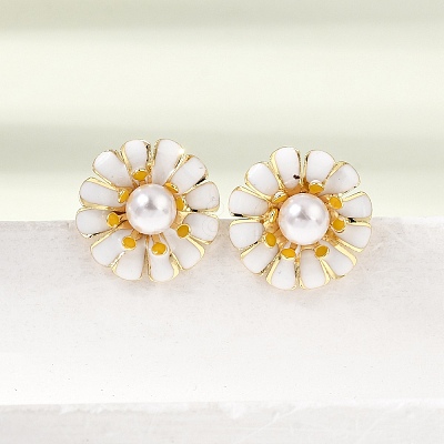 Brass Enamel Stud Earrings KK-CBA8324-27G-04-1