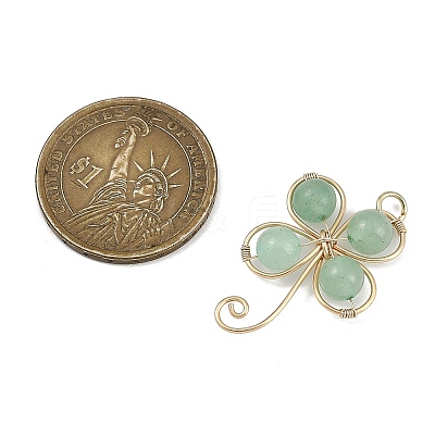 Copper Wire Wrapped Natural Green Aventurine Shamrock Pendants PALLOY-JF02945-02-1