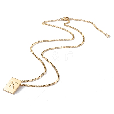 Stainless Steel Initial Letter Rectangle Pendant Necklace for Men Women LS-NJEW-E090-01G-11-1