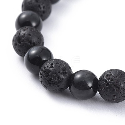 Natural Lava Rock Stretch Bracelets BJEW-JB04506-03-1