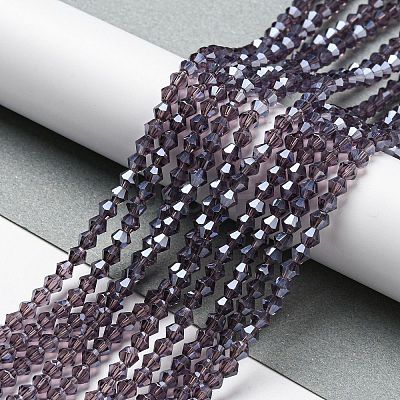 Transparent Electroplate Glass Beads Strands GLAA-F029-3mm-C04-1