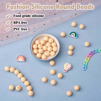 100Pcs Silicone Beads Round Rubber Bead 15MM Loose Spacer Beads for DIY Supplies Jewelry Keychain Making JX449A-1