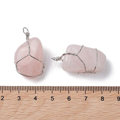 Natural Rose Quartz Copper Wire Wrapped Pendants G-C110-06A-P-1