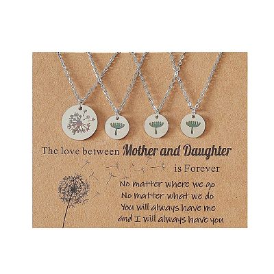 Mother and Daughter 304 Stainless Steel Dandelion Flat Round Pendant Necklaces for Women FS-WGEED69-06-1