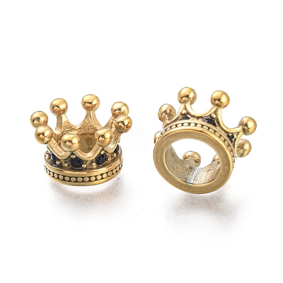 Crown 304 Stainless Steel with Cubic Zirconia European Beads STAS-F243-34G-1