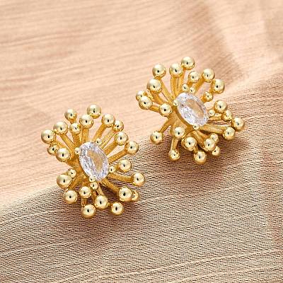 Flower Brass Clear Cubic Zirconia Stud Earrings EJEW-R025-22G-1