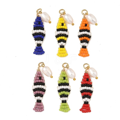 TOHO Glass Seed Beaded & Natural Cultured Freshwater Pearl Pendnats PALLOY-MZ01377-1
