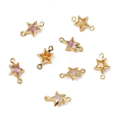 SHEGRACE Brass Pave Cubic Zirconia Star Connector Charms XGRQ2O760-441G-1