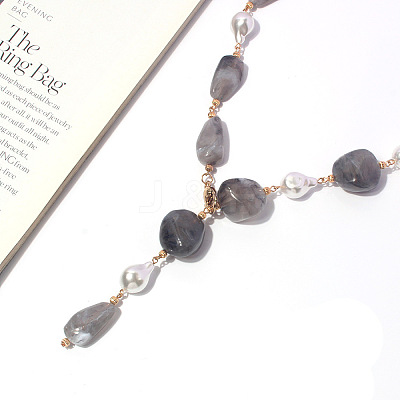 Alloy Resin Imitation Pearl Nuggets Lariat Necklaces for Women WG2BD40-01-1