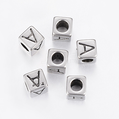304 Stainless Steel Large Hole Letter European Beads STAS-H428-01AS-A-1