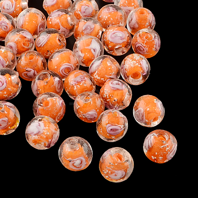 Handmade Luminous Inner Flower Lampwork Beads LAMP-R129-8mm-M-1
