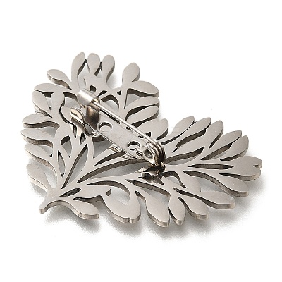 Heart Shaped Tree of Life 201 Stainless Steel Brooch for Women STAS-B076-08G-01-1