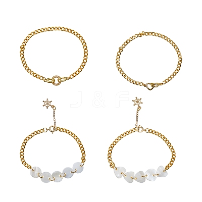 Brass Charm Bracelets & Curb Chain Bracelets Sets BJEW-SZ0001-005G-1