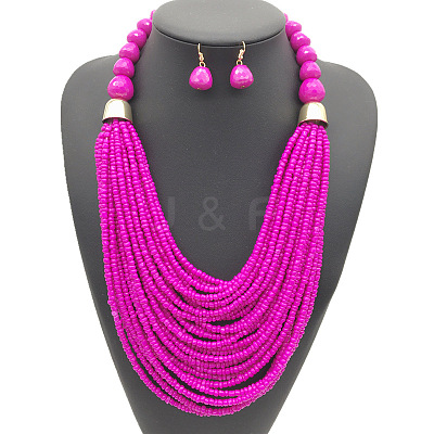 Bohemian Alloy & Resin & Glass Seed Beaded Multilayer Necklaces & Dangle Earrings FS-WG32A45-06-1