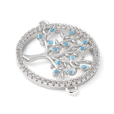 Brass Micro Pave Cubic Zirconia Tree of Life Connector Charms KK-C086-10P-1