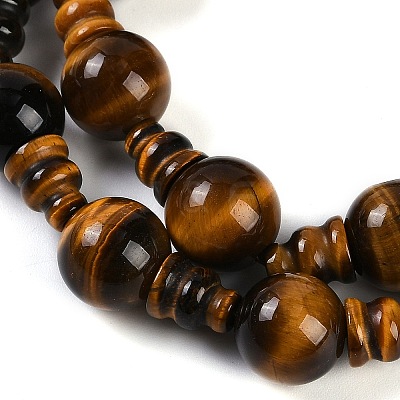 Natural Tiger Eye 3-Hole Guru Beads Strands G-H064-E04-01-1