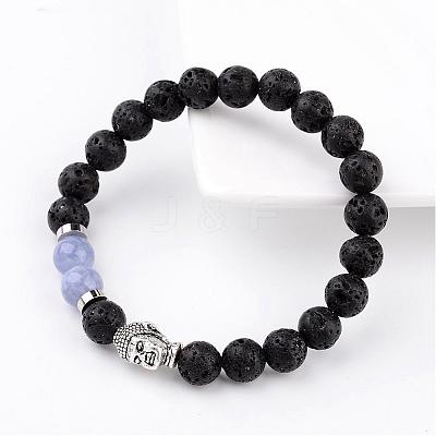Natural Lava Rock Bead Stretch Bracelets BJEW-JB02273-1