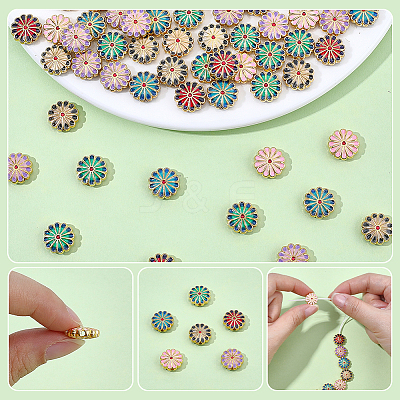 60Pcs 6 Colors Alloy Enamel Beads ENAM-WR0001-22-1